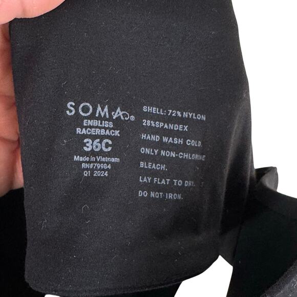Soma NWT Black Embliss Racerback Nylon Front Closure Padded Bra Size 36C - Picture 3 of 4